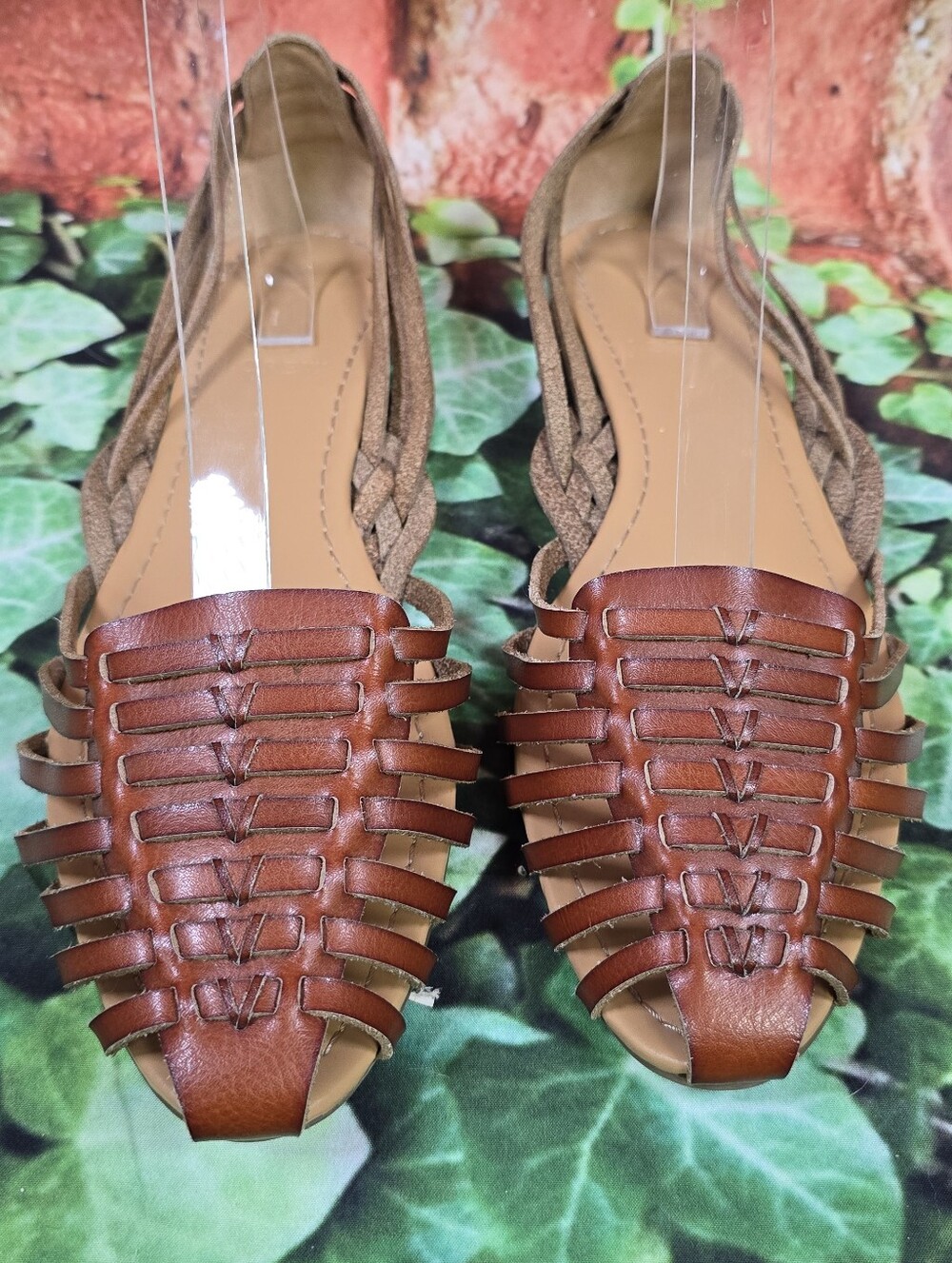 J. Crew Basketweave Huarache Rich Brown Leather Flat Sandals Womens Size 10
